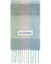 Acne Studios - Écharpe Bleu Et Vert À Carreaux Et À Franges - Lyst