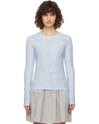 OPEN YY - T-Shirt À Manches Longues Bleu En Filet À Imprimé De Ruban - Lyst
