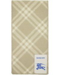 Burberry - Off-white & Taupe Check Wool Scarf - Lyst