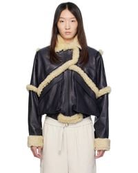 Magda Butrym - Leather Jacket With Unique Fur Insert - Lyst