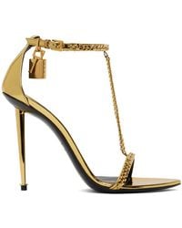 Tom Ford - Gold Laminated Heeled Sandals - Lyst