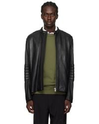 BOSS - Black Quilted Leather Bomber Jacket - Lyst