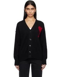 Ami Paris - Cardigan Gris En Laine À Logo Ami De Cœur - Lyst