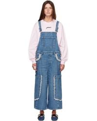 Ganni - Cropped Lace Rigid Denim Overalls - Lyst