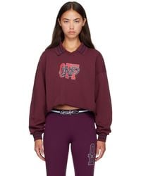 Off-White c/o Virgil Abloh - Burgundy 'Off' College Crop Polo Sweatshirt - Lyst