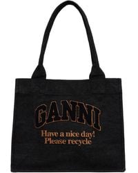 Ganni - ブラック ラージ Easy デニム ショッパートート - Lyst