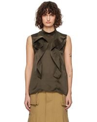 Sacai - カーキ サテン＆シフォン ブラウス - Lyst