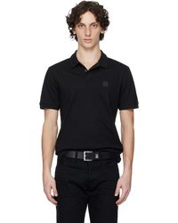 BOSS - Polo Ajusté Noir En Piqué Extensible De Coton À Écusson À Logo - Lyst