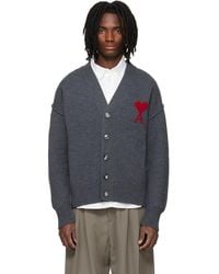 Ami Paris - Wool Contrasted Ami De Coeur Cardigan - Lyst