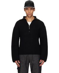 Courreges - Pull Camionneur Noir En Tricot Côtelé De Laine - Lyst