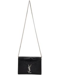 Saint Laurent Black Croc Cassandra Chain Wallet Bag