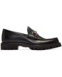 Gucci Leather Web Horsebit Loafers - Black