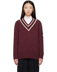 Moncler - Burgundy Padded V-Neck Sweater - Lyst