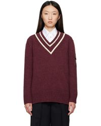 Moncler - Pull Bourgogne À Col En V Et À Poche Rembourrée - Lyst