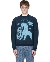 Lanvin - Pull Bleu Marine En Mohair À Image En Jacquard - Lyst