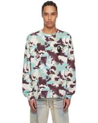 A Bathing Ape - T-Shirt À Manches Longues Bleu Et Mauve À Motif Camouflage Map - Lyst