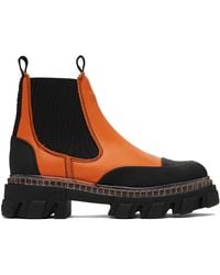 Ganni - Orange Cleated Low Chelsea Boots - Lyst