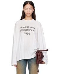 Acne Studios - T-Shirt Décontracté Blanc Cassé À Logo - Lyst