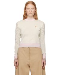 Maison Kitsuné - Taupe & Pink Baby Fox Sweater - Lyst