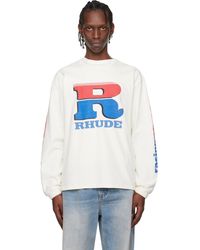 Rhude - T-Shirt À Manches Longues Split Petrol Blanc Cassé À Logos - Lyst