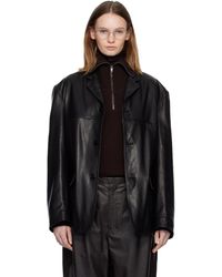 Lemaire - Blouson Noir En Cuir À Simple Boutonnage - Lyst
