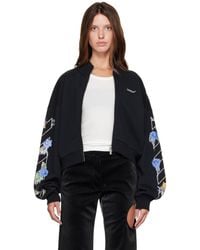 Off-White c/o Virgil Abloh - Pull Molletonné Noir À Quatre Flèches Brodées, À Glissière Et À Motif Fleuri - Lyst