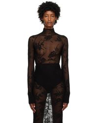 Alaïa - Black Floral Bodysuit - Lyst