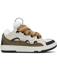 Lanvin - Baskets Curb Blanc Cassé Et Kaki En Cuir - Lyst