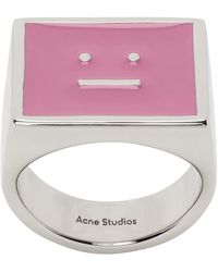 Acne Studios - Bague argenté et rose à logo émaillé - Lyst