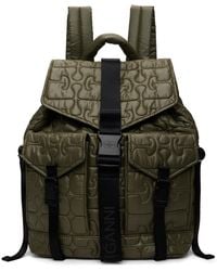 Ganni - Khaki Quilted Re-Tech Backpack - Lyst