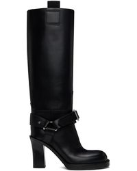 Burberry - Bottes hauteur genou noires en cuir à bride de style sous-pied - Lyst
