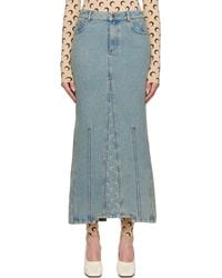 Marine Serre - Jupe Longue Bleue En Denim À Motif À Logos Imprimé Au Laser - Lyst