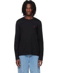 Ami Paris - T-Shirt À Manches Courtes Noir En Coton À Logo Ami De Cœur - Lyst