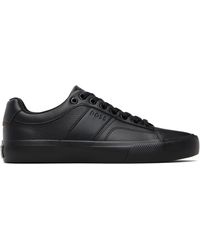 BOSS - Faux-Leather Plain & Grained Texture Sneakers - Lyst