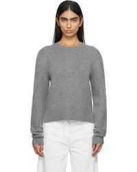 TOTEME - Pull Écourté Gris En Tricot À Col Ras Du Cou - Lyst