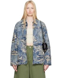 DIESEL - Blouson Ivar Bleu En Denim À Effet Usé - Lyst