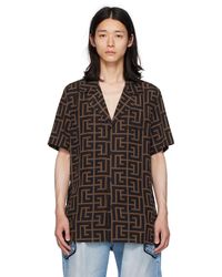 Balmain - Chemise brun et noir à motif à logo imprimé - Lyst