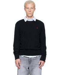Ami Paris - Pull Noir En Laine À Logo Ami De Cœur Et À Col Ras Du Cou - Lyst