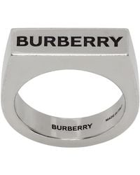 Burberry - Silver Logo Engraved Ring - Lyst