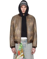 Acne Studios - Brown Faded Leather Bomber Jacket - Lyst