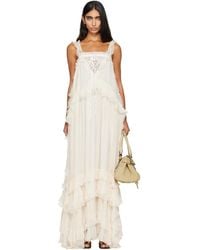 Chloé - Off- Silk Mousseline & Lace Sleeveless Layered Maxi Dress - Lyst
