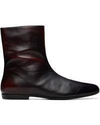 Dries Van Noten - Burgundy Leather Sock Boots - Lyst