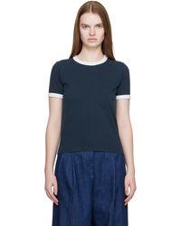 A.P.C. - T-Shirt À Manches Courtes Écourté Bleu Marine À Bordures Contrastantes - Lyst