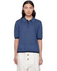 Bottega Veneta - Blue Linen Chevron Knit Polo - Lyst