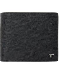 Tom Ford - Petit portefeuille noir en cuir grainé à deux volets - Lyst