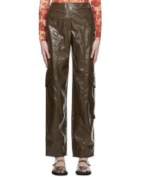 Ganni - Brown Patent Faux-leather Trousers - Lyst
