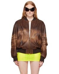 Acne Studios - ブラウン リラックスフィット レザー ボンバージャケット - Lyst