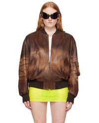 Acne Studios - Brown Relaxed Fit Leather Bomber Jacket - Lyst