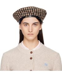 Ganni - Checked Wool Mix Beret - Lyst