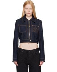 Amiri - Zip Up Cropped Denim Jacket - Lyst